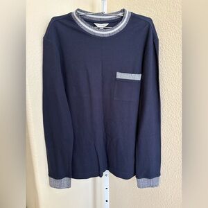 Club Monaco Contrast Trim Crew Neck Long Sleeve Knit Sweater in Navy - Size XS